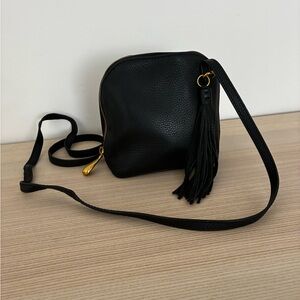 HOBO Black Leather Crossbody Bag with Tassel